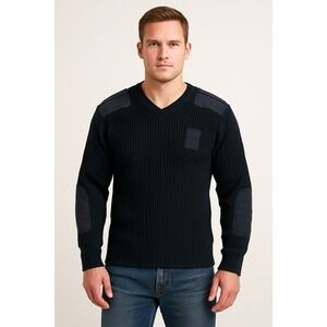 National Patrol U.S. Pullover Sweater Mens 2XL Black‎ Knit Uniform V Neck